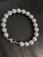 Bracelet en perles vintage grises bon état 19 cm
