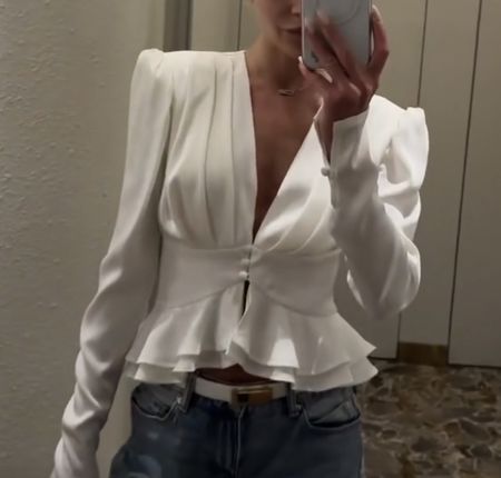 Elegante Bluse Weiss Fashion Mode viral zara H&M Massimo