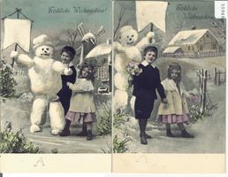 2 AK - Frohe Weihnachten - Buon Natale - Schneemann Kinder