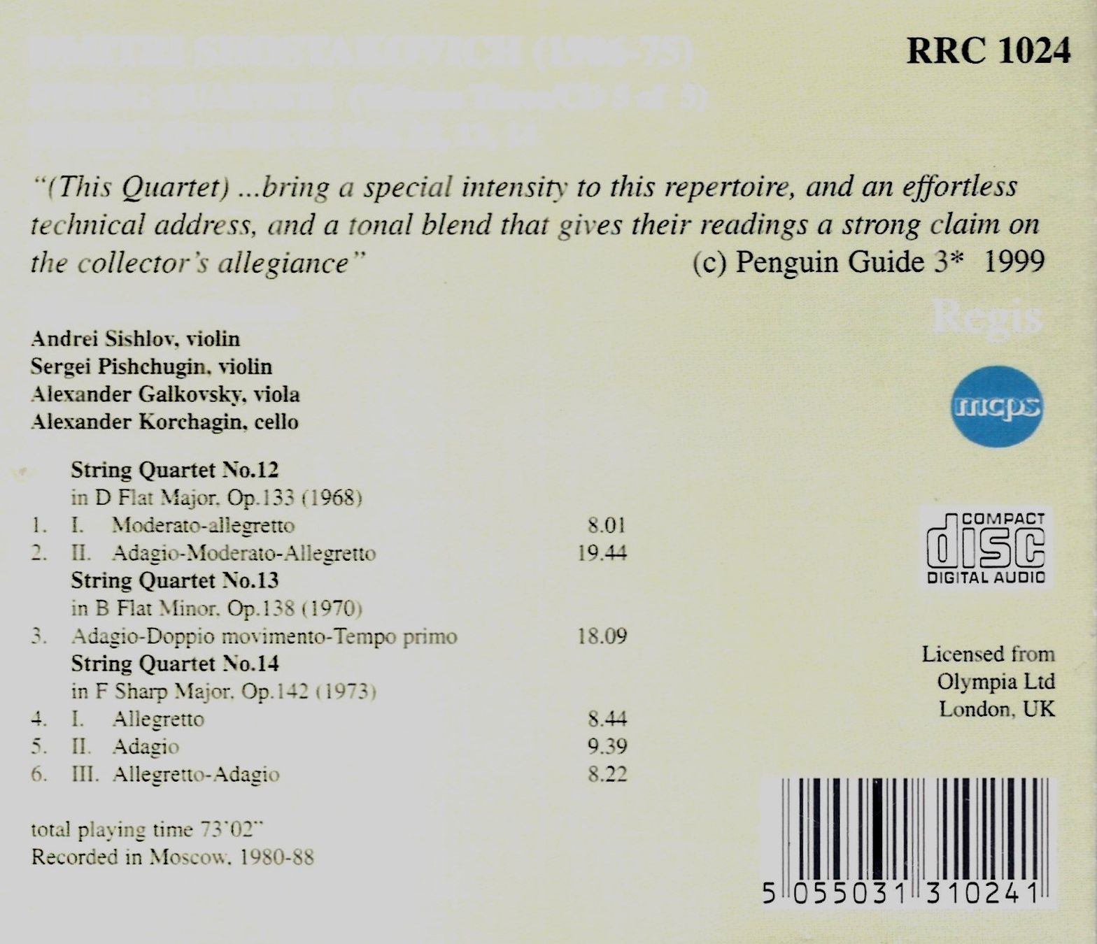 CDs: The Shostakovich Quartets STRING QUARTETS 12 13 14 KlassikCD – D'occasion à Kandergrund par Sososo 1