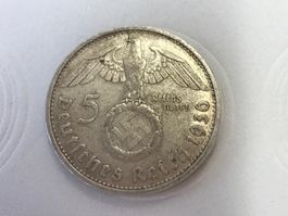 5 Mark 1936 G Hindenburg deutsches Reich Silber