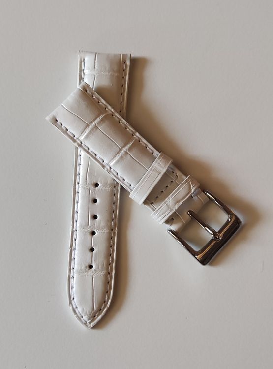Bracelet De Montre ZRC – Cuir Grain Alligator Blanc – Largeur 20 Mm – Neuf