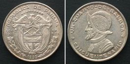 PANAMA 1/4 Balboa 1953 CINCUANTENARIO Silber ERHALTUNG! unz-