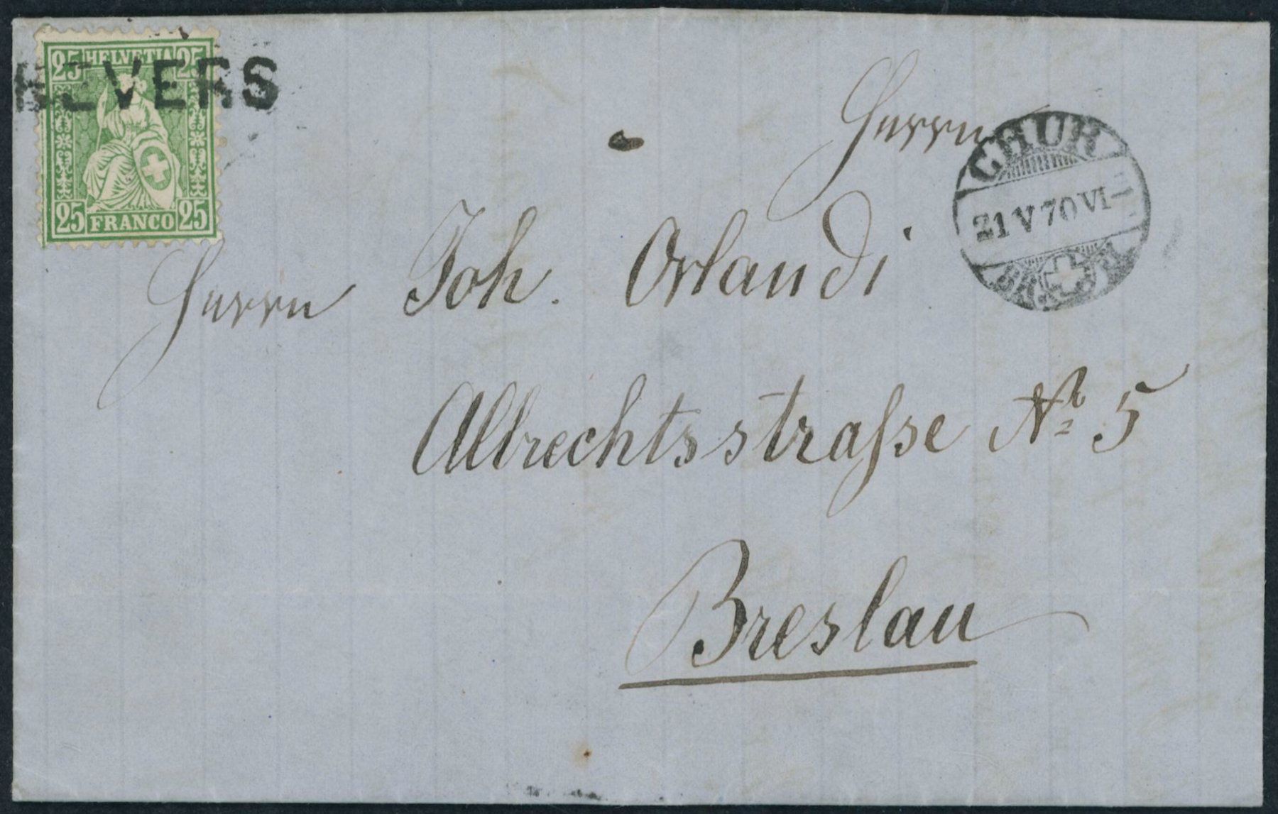 Tous les timbres: GR Bevers - Stabstempel - Sitzende Helvetia - Brief - EF – D'occasion à Schindellegi par leecollect