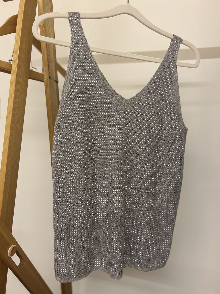 Top: Hand made Sparkling Grey Sequin Tank Top – Nuovo e nell'imballaggio originale da Zug venduto da luc_8rvs