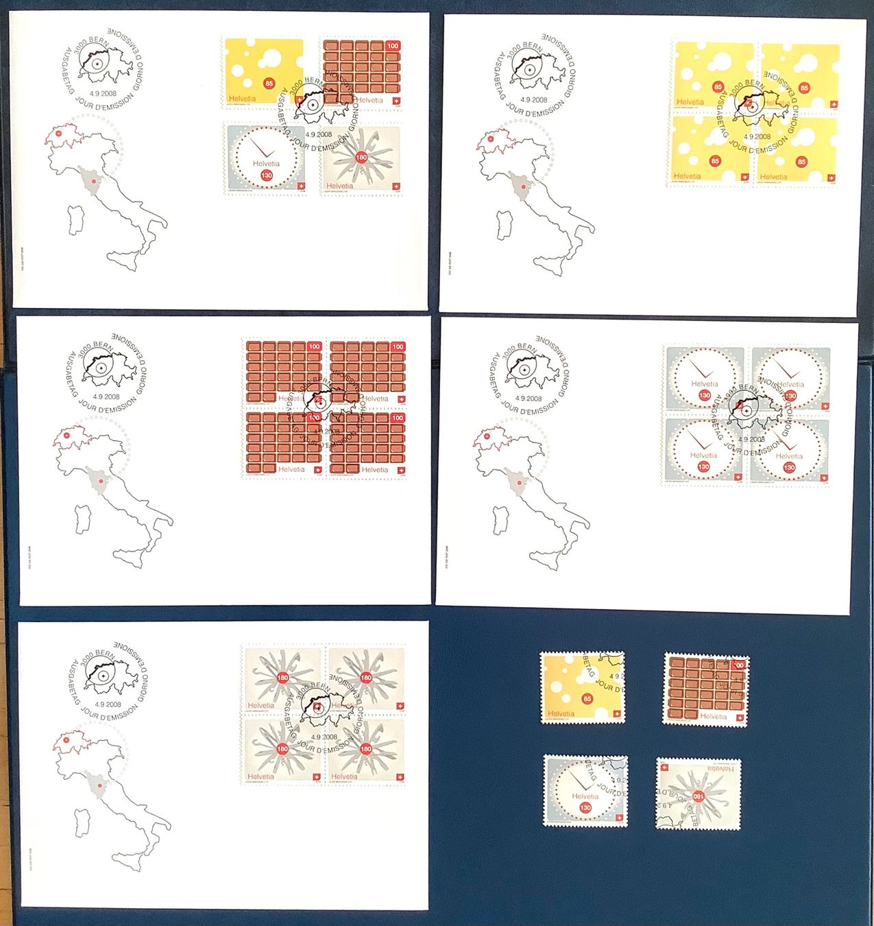 Tutti i francobolli: 2008 Schweizer Produkte  - FDC + FDC Viererblock + Satz ET – Nuovo (secondo la descrizione) da Liestal venduto da Skunk02