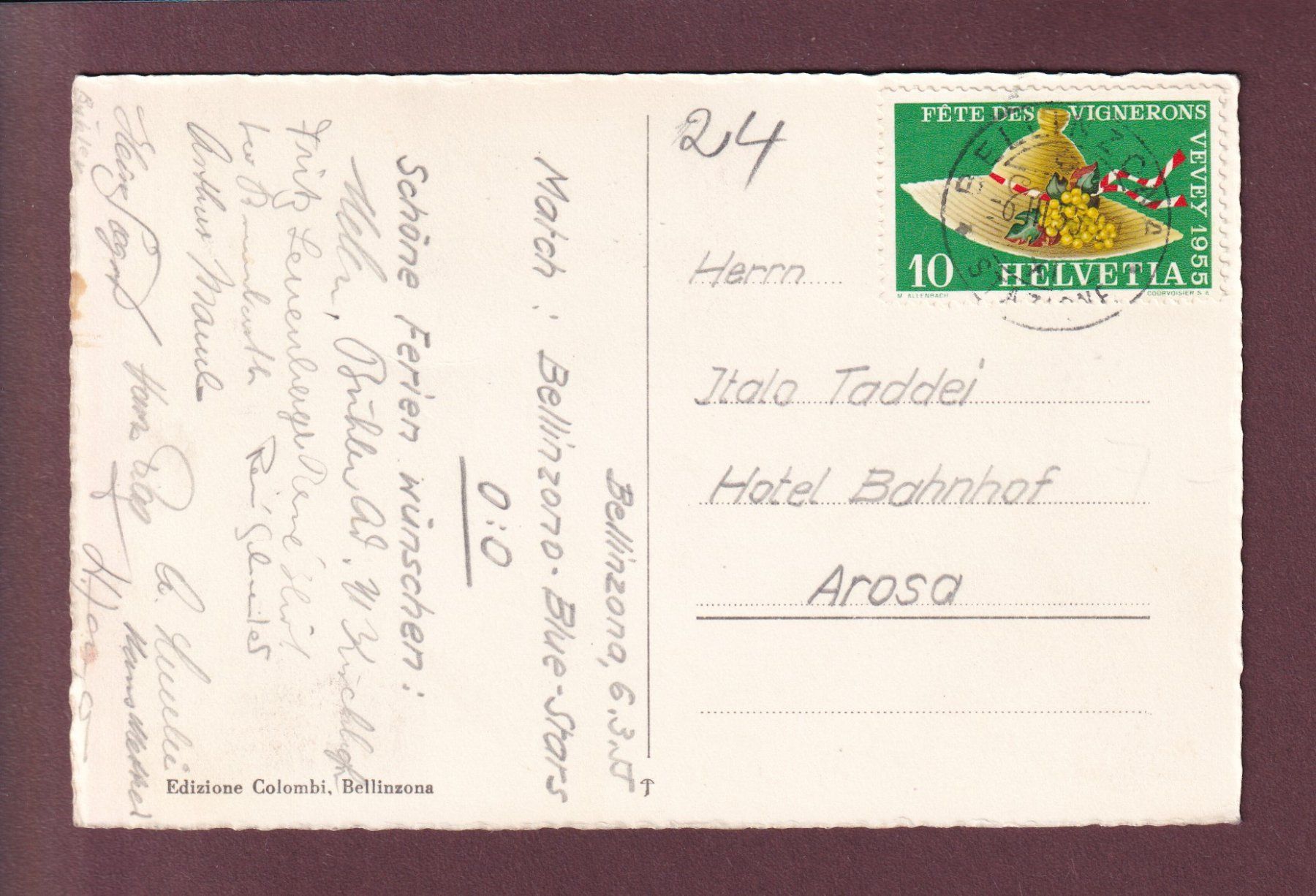 Cartoline postali: BELLINZONA SUD - 1955 – Usato da Pully venduto da nicecards 1