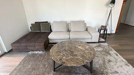Minotti Sofa, contemporary, with brown leather chaise