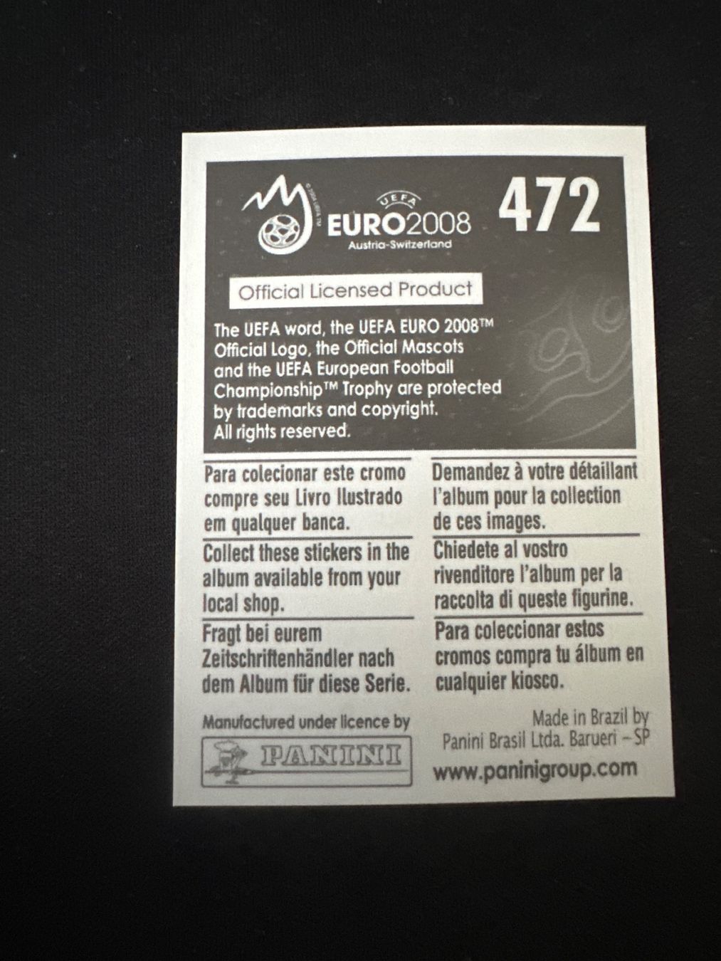 Panini Carte collezionabili: Panini UEFA EM 2008 Sticker - Nr. 472 – Usato da Sulz AG venduto da DealWerk 1
