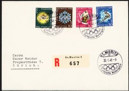 1948: Satzbrief mit Olympiamarken und Sonderstempel