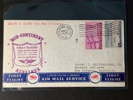 Erstflug Luftpost Brief 1945 von Texarkana nach New Orleans