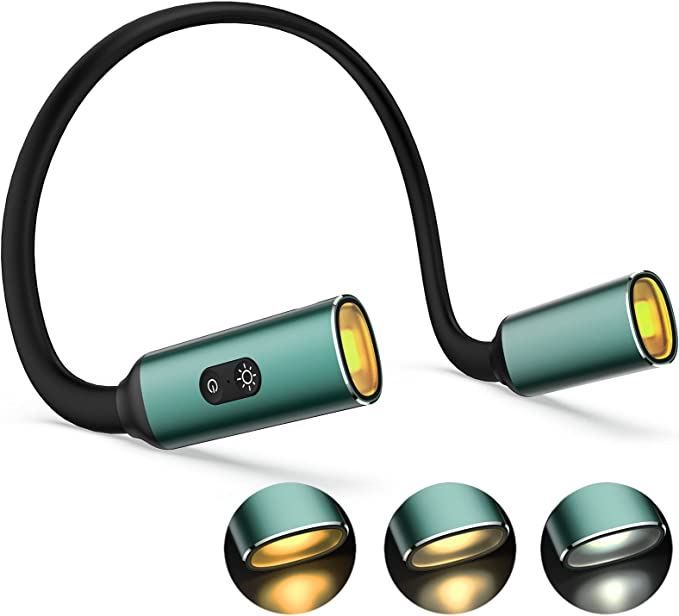 Glocusent LED Leselampe Für Hals - 100 Std. Laufzeit, 5 Farben Dimmbar