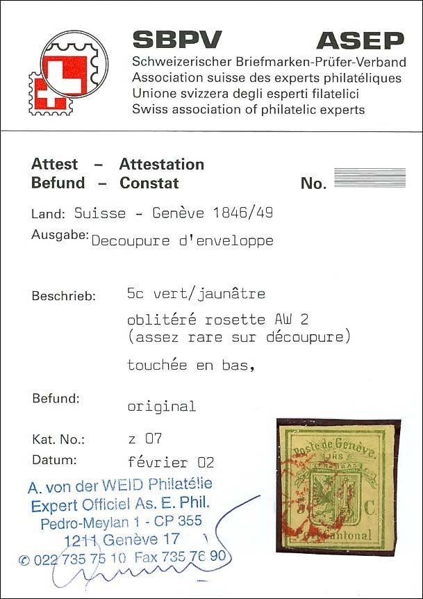 Tutti i francobolli: GENFER BRIEFAUSSCHNITT mit Stempelrarität – Usato da Heerbrugg venduto da Swissphila 2