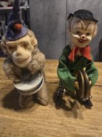 Antikes Spielzeug Set, mechanische Plüschfiguren 50er Jahre 