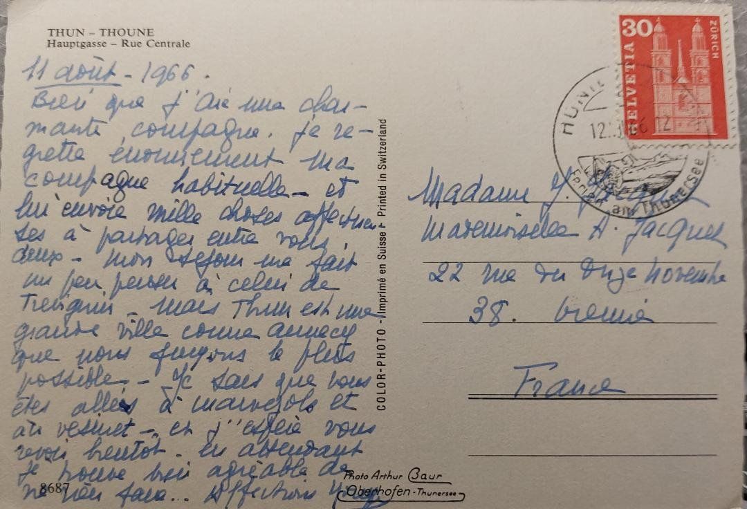 Cartoline postali: THUN - Hauptgasse - Oldtimer - 1966 – Usato da Delémont venduto da Domdom1 1
