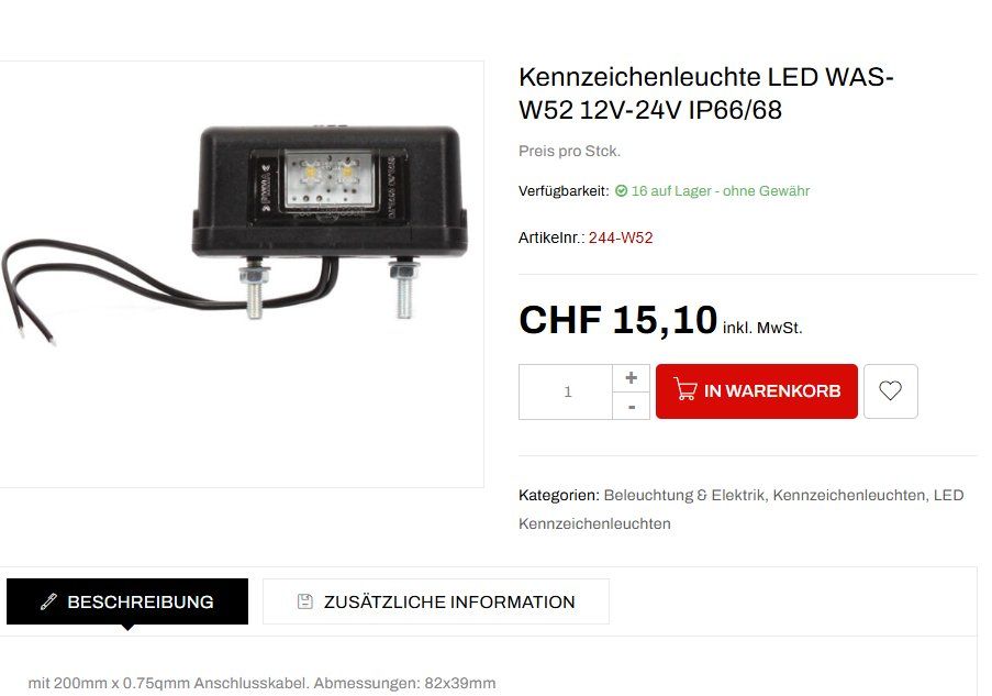 Accessori per altri veicoli: Kennzeichenleuchte LED Anhänger usw Neu – Nuovo e nell'imballaggio originale da Davos Dorf venduto da Milwaukee02 6