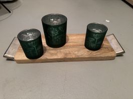 Brett mit 3 Kerzen Gläsern