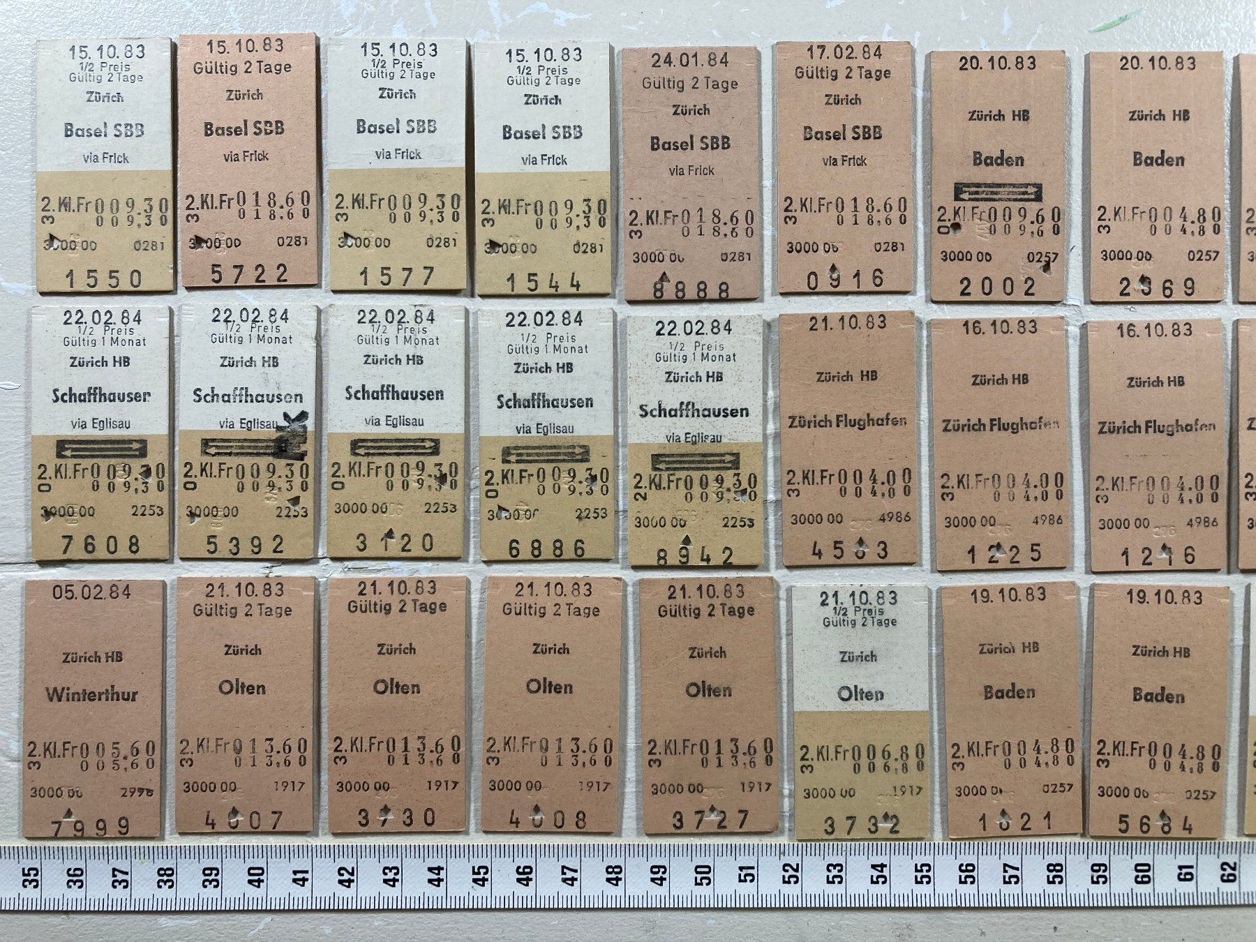 Biglietti: Ab oder nach Zürich, 64 alte Bahn Billette SBB, 1983, 1984 – Usato da Lenzburg venduto da fh1 5