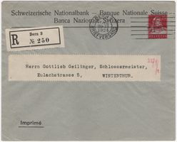 25 Rp. Tell auf Privatganzsache per Chargé-Drucksache