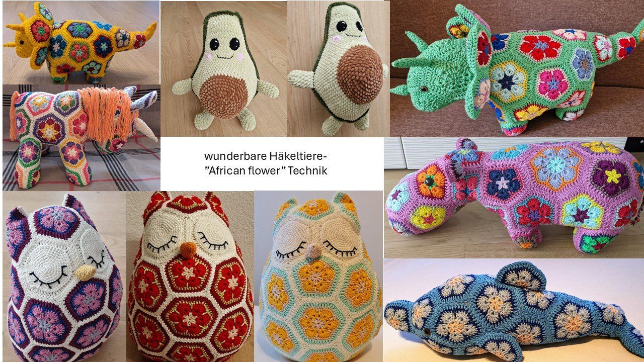 Spielzeuge: wunderbare Häkeltiere-”African flower” Technik – Neu (gemäss Beschreibung) aus Zürich von pisamun