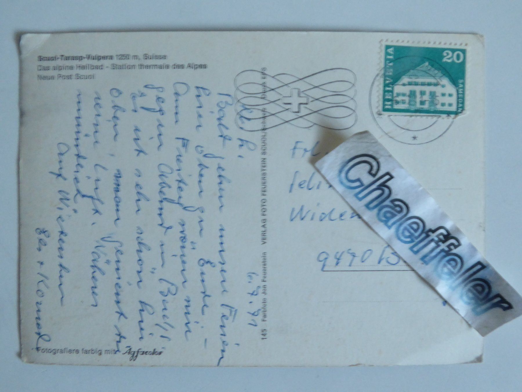 Cartoline postali: 1971 Scuol - Tarasp - Vulpera – Usato da Zürich venduto da Chaeffeler 1