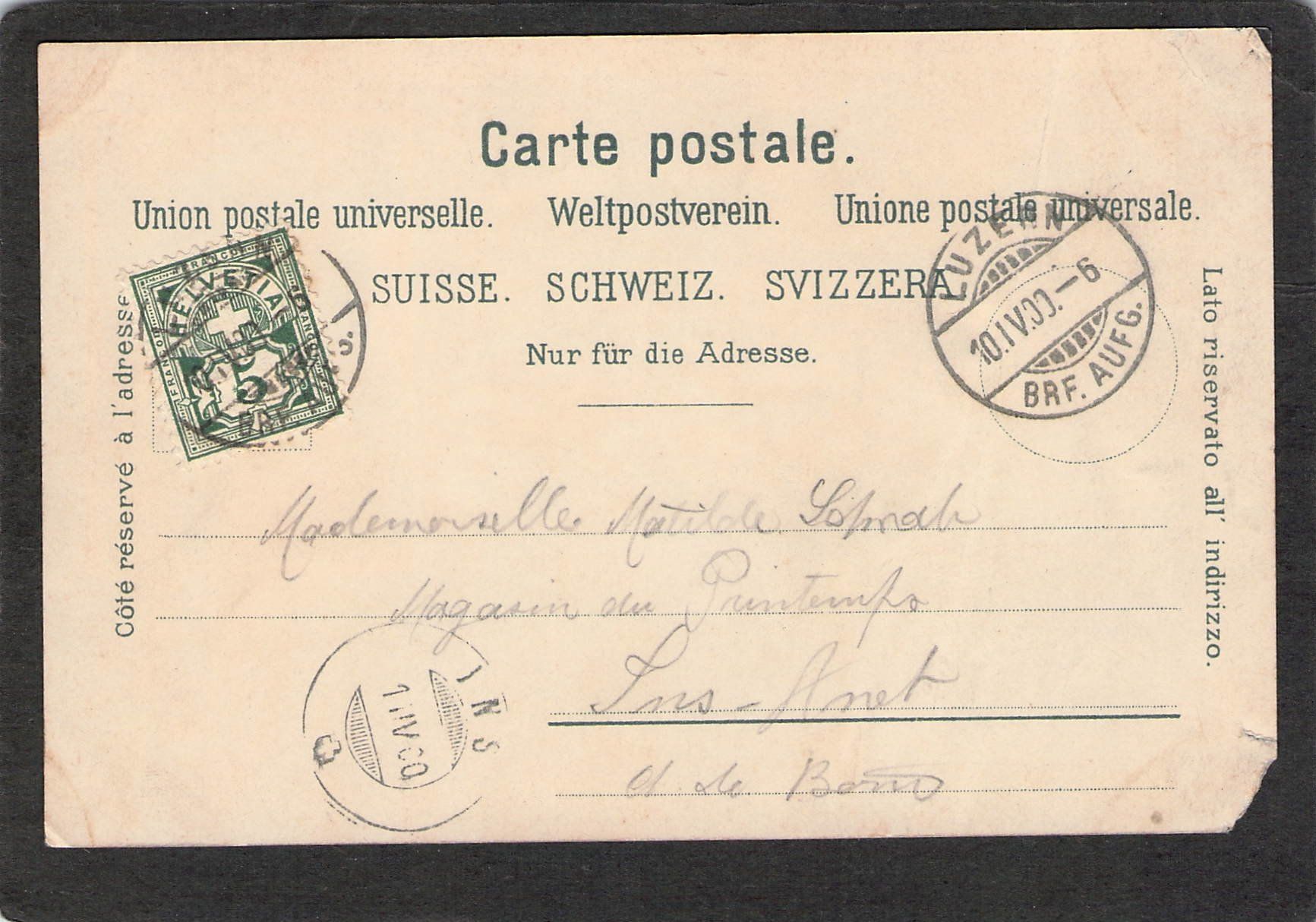 Ansichtskarten: .Litho Gruss aus Luzern , gel. 1900 – Gebraucht aus Reichenburg von Pipo-67 1