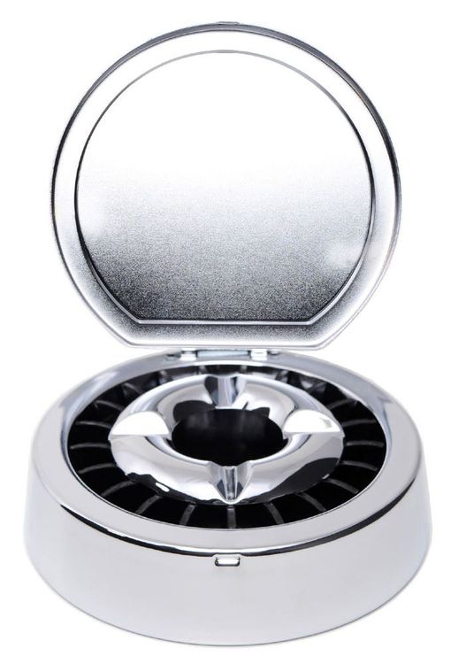 Land-Haus-Shop 2er Set Aschenbecher Mit Klappdeckel - Verchromte Windaschenbecher 12cm