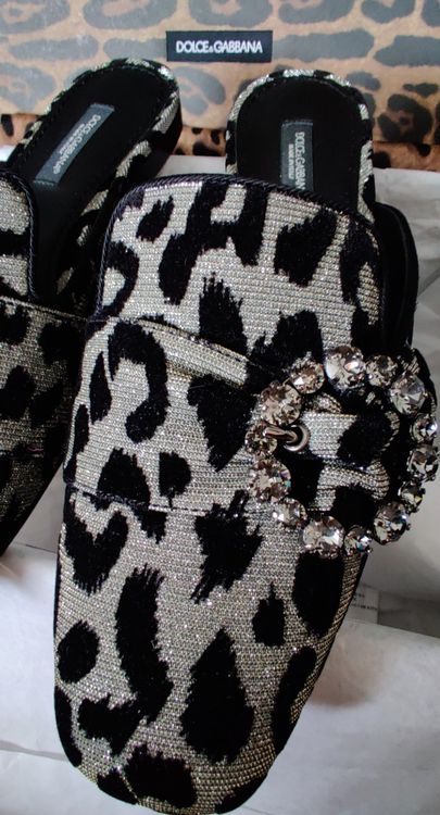 DOLCE GABBANA  Leopard Crystal Embellished Mules New 3
