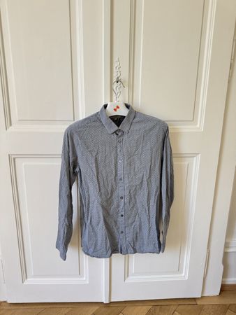 Mens Shirt Patterned Grey Long Sleeve 