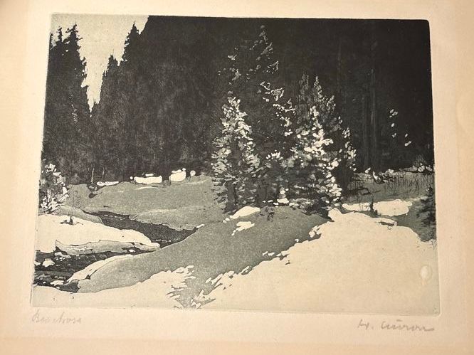Gemälde: Gemälde, Winterwald bei Mondschein in Arosa, Tusche – Gebraucht aus Affoltern am Albis von Silber79
