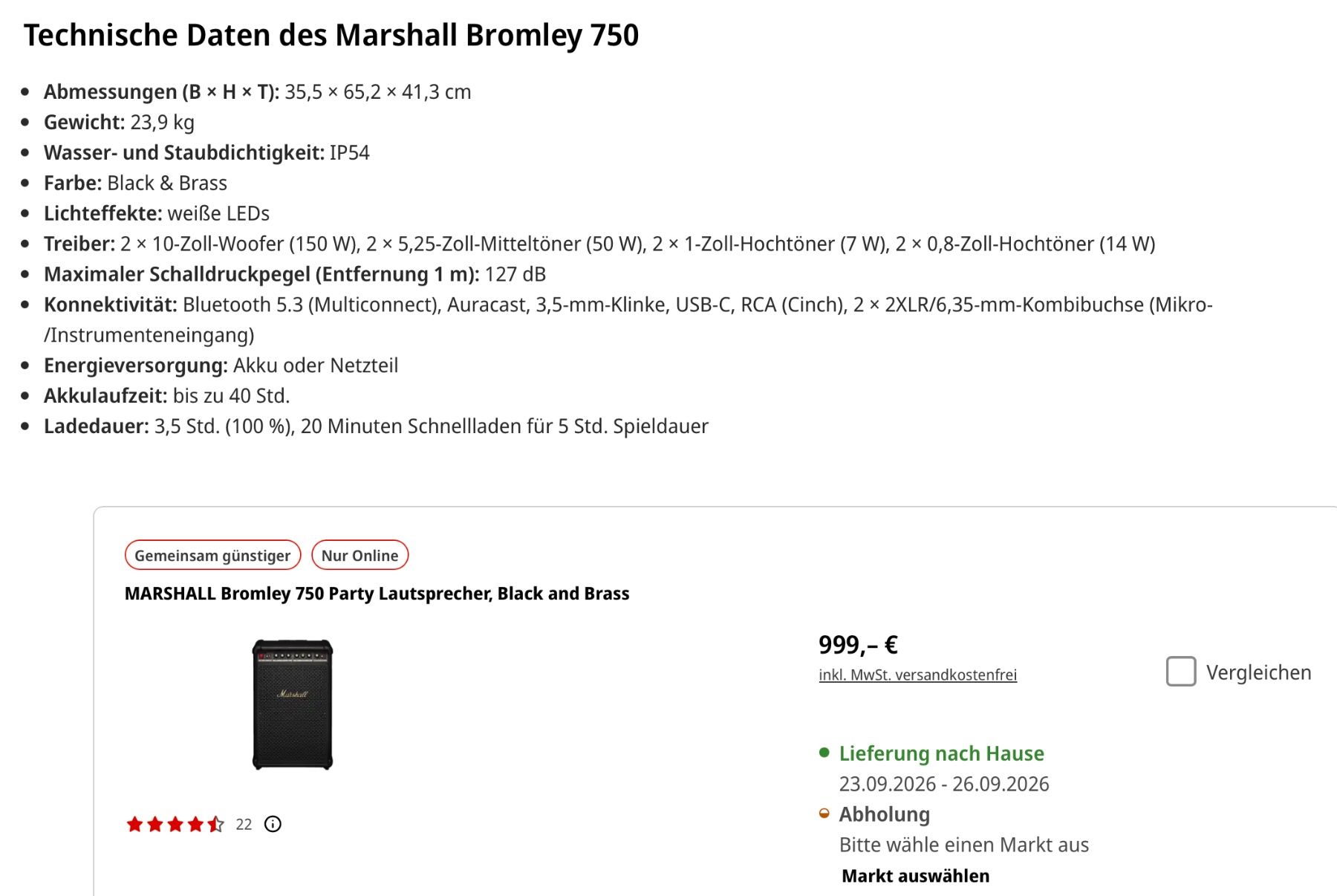 Marshall Lautsprecher: MARSHALL BROMLEY 750 bluetooth – Neu (gemäss Beschreibung) aus Oberegg von zu-end 9