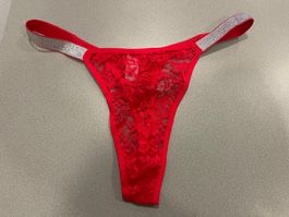 Sexy String Tanga in rot mit Spitze & Glitzer, Gr. L