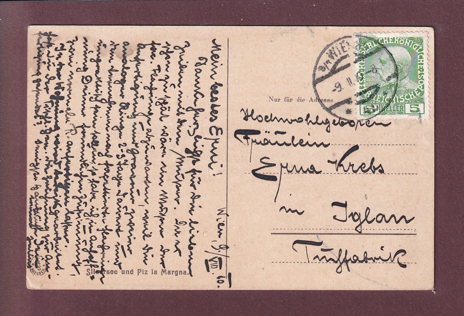 Ansichtskarten: SILSERSEE - Piz La Margna - 1910 – Gebraucht aus Pully von nicecards 1