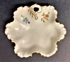 Porzellan Schale weiss Decor Blumen Goldrand handbemalt