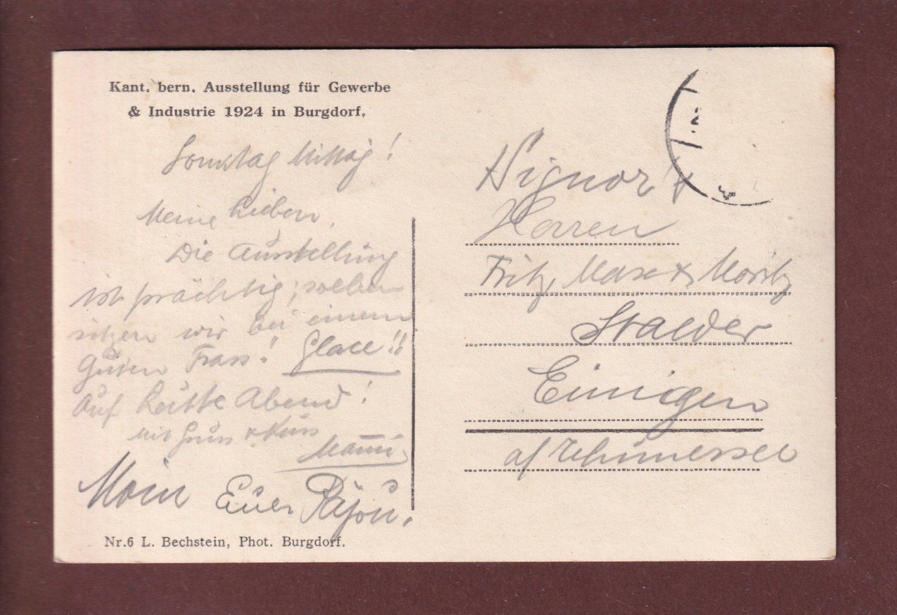 Cartoline postali: BURGDORF - Austellung 1924 – Usato da Pully venduto da nicecards 1