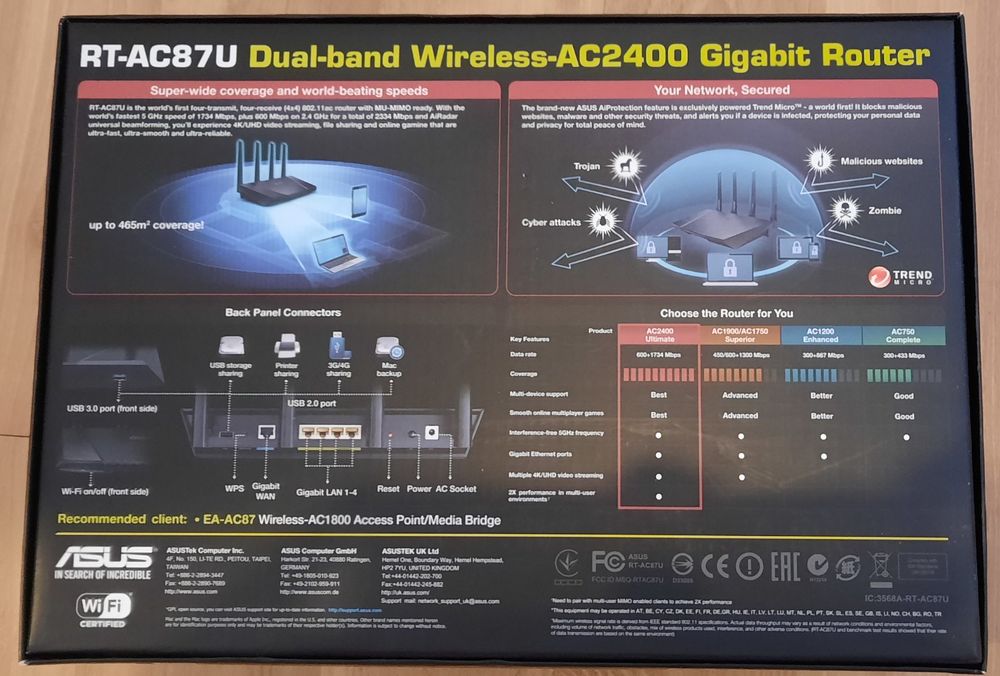ASUS RT-AC87U Wireless AC2400 Dual-band Gigabit Router BLACK (Neu und ...