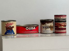 Antike Blechdosen für Krämerladen / Puppenstube