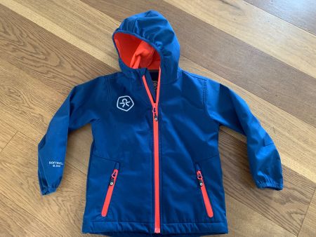 Softshell Jacke wasserdicht gr. 110 blau/orangen Einsätze