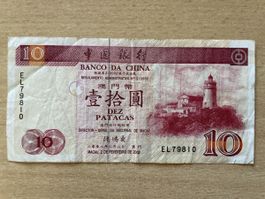 10 Patacas Banknote Macau 2002, gebraucht