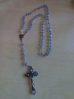 Rosenkranz mit blauen Perlen und Kruzifix Metall Antik Si...