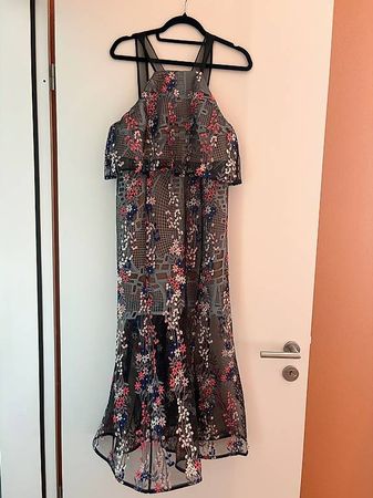 Self-Portrait Floral Vine Embroidered Midi Kleid