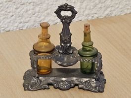 Essig und Öl, Menage Miniatur Zinn, Puppenstube /Setzkasten