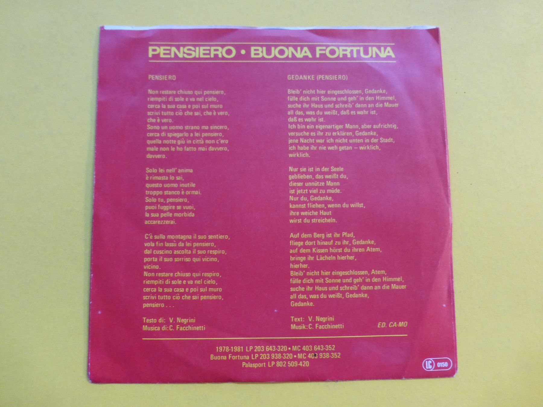 Dischi in vinile: Pooh – Pensiero – Usato da Zürich venduto da Swiss57 1