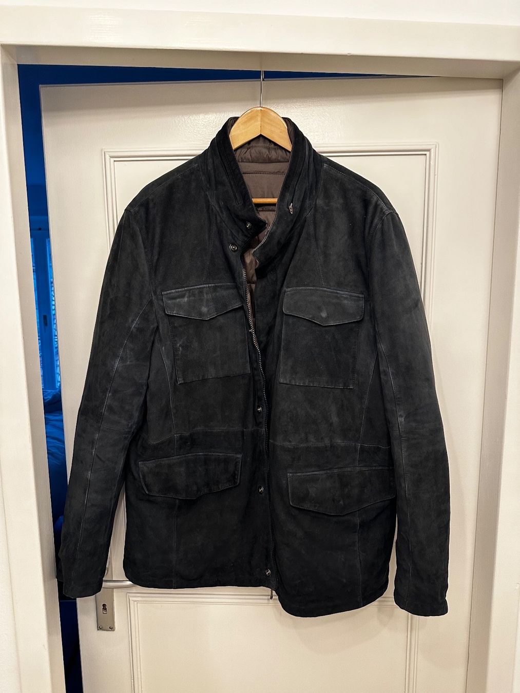 Jacken: Reversible Daim-Lederjacke - Dunkelblau & Aschgrün – Gebraucht aus Geneve von Alpaca_Vicuna
