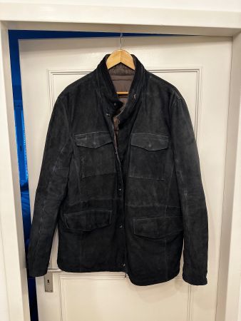 Reversible Daim-Lederjacke - Dunkelblau & Aschgrün