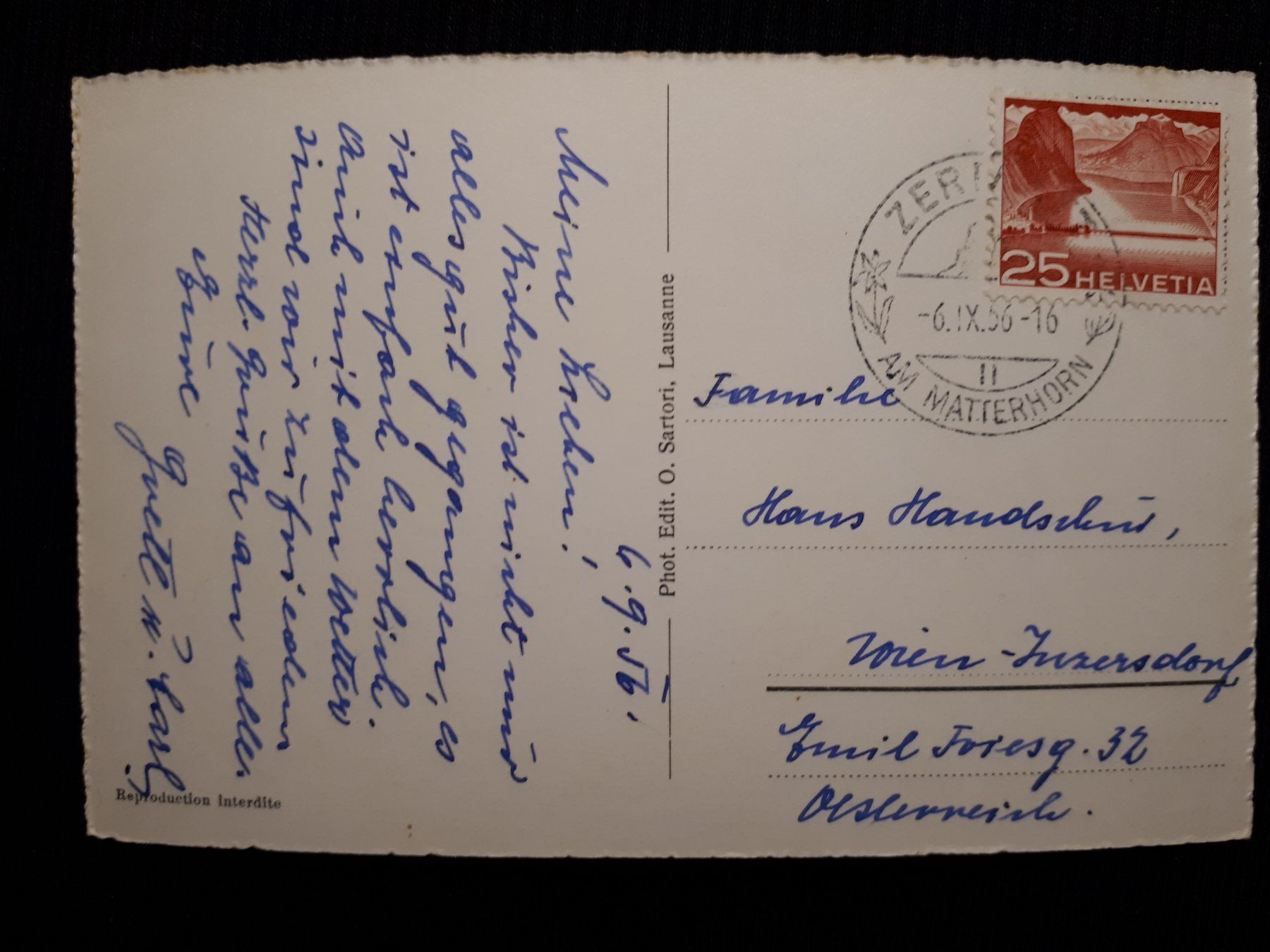 Ansichtskarten: . ZERMATT - MATTERHORN 1956 – Gebraucht aus Ponto Valentino von giorgia06 1