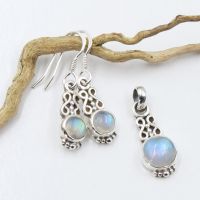 Mondstein Schmuckset Silber 925 Ohrhänger + Anhänger Celtic