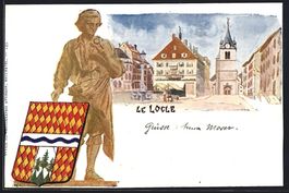 Le Locle, Marktplatz mit Geschäft u. Tu