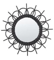 Stylischer Rattan Wandspiegel schwarz Ø60 cm Sonnenform NEU