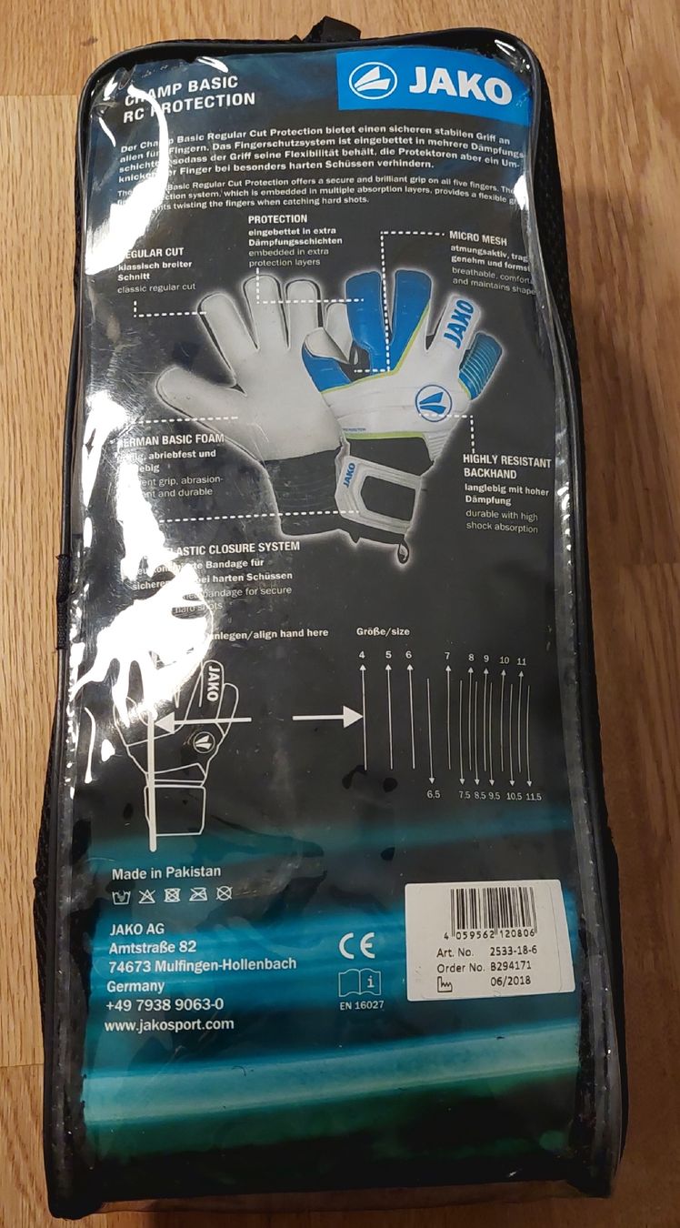 Jako Guanti & manicotti: Neu! Jako Torwarthandschuhe Champ Basic RC Protection Gr.6 – Nuovo e nell'imballaggio originale da Zürich venduto da lehmi1 1